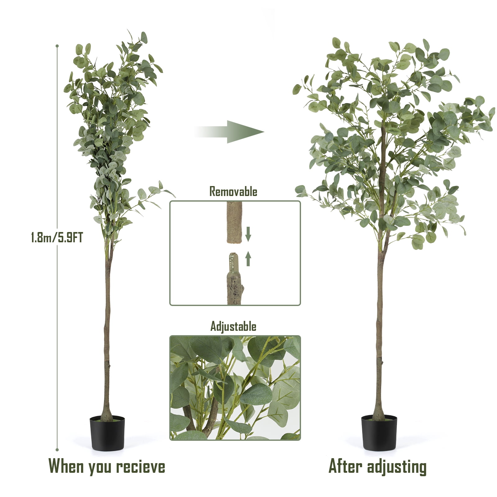 Indoor Faux Artificial Eucalyptus Tree, 6ft