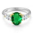 thumbnail image 3 of Gem Stone King 925 Silver and 10K Yellow Gold Green Nano Emerald and White Moissanite Engagement Ring for Women | 2.30 Cttw | Oval 9X7MM | Gemstone May Birthstone | Size 5, 3 of 7