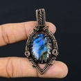 thumbnail image 2 of Natural Labradorite Gemstone Handmade Copper Wire Wrap Pendant 2.68", 2 of 4
