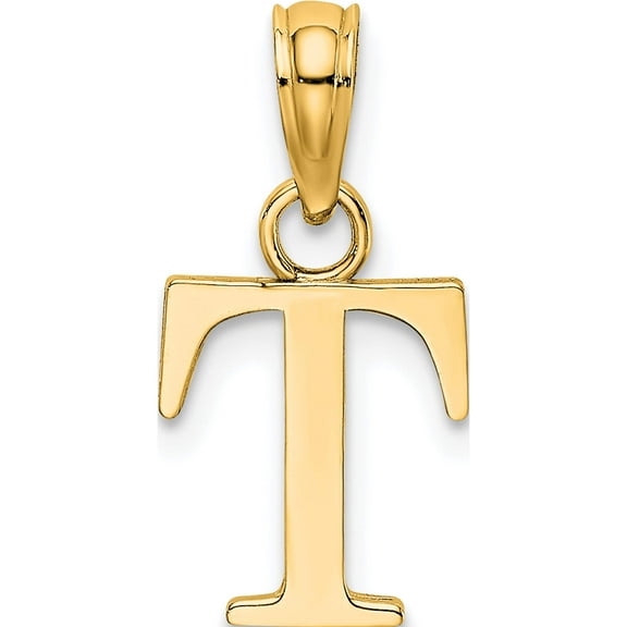 14K Yellow Gold Polished Block Letter T Initial Pendant Made In United States k6423t