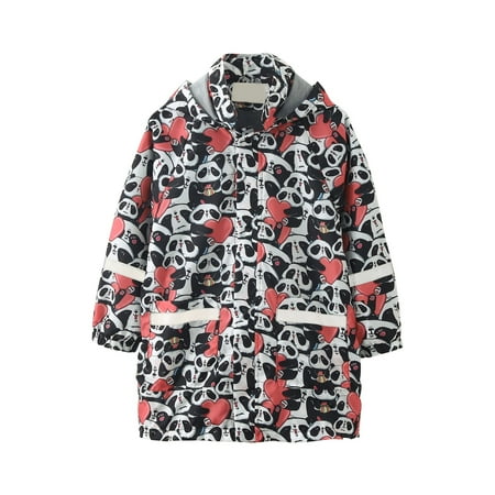 

Borniu Cute Rain Coat for Kids Boys Girls Hooded Mid-length Jacket With Pockets With Reflective Strip Night Safety 3-14 Years