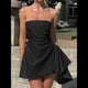 thumbnail image 5 of Vestido de Fiesta de Satén Bordado con Escote en V y Corte en A. Negro L, 5 of 8