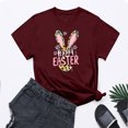 thumbnail image 2 of VBTAPA Novelty Graphic Tees for Women Happy Easter Bunny Print T-Shirt Cute Leopard Rabbit Tee Tops Wine XL, 2 of 6