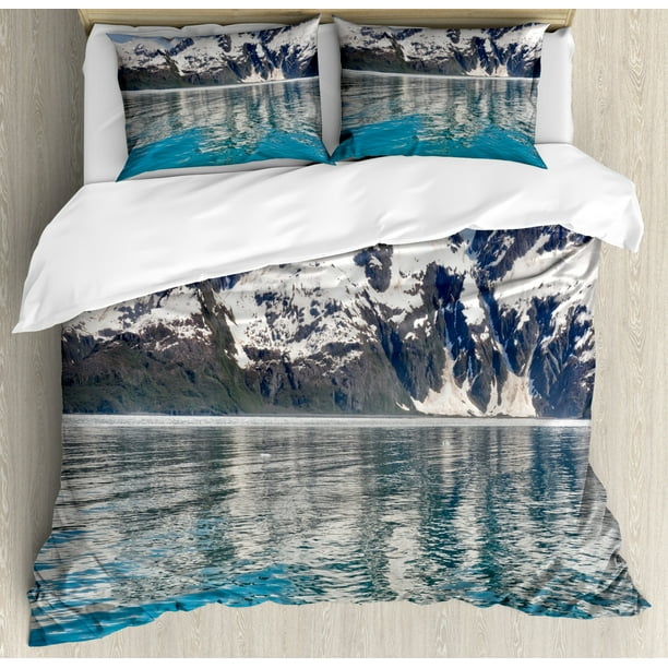 Alaska King Size Duvet Cover Set Aialik Bay Kenai Fjords Arctic Landscape Northern American Idyllic Decorative 3 Piece Bedding With 2 Pillow Shams Aqua Sky Blue Forest Green By Ambesonne Com Alaska King Size Duvet Cover Set, Alaskan King Bed Duvet