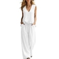 thumbnail image 5 of Cagogo Women's 2 Piece Outfits Sleeveless Tank Top Wide Leg Pants Set Casual Boho Beach Summer Loose V Neck Tops Flowy Pants Lounge Travel Matching Tracksuits, White M, 5 of 9