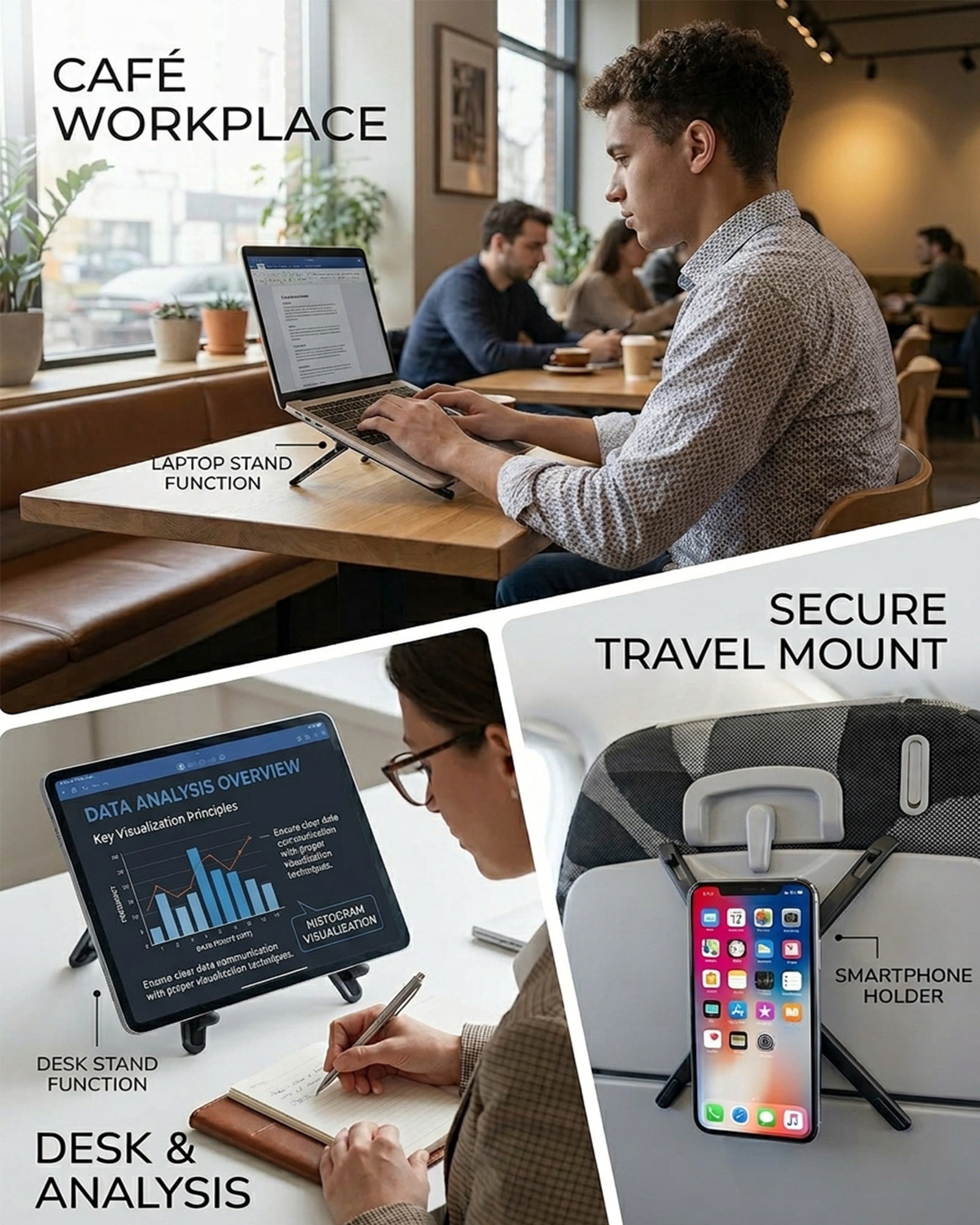 3-in-1 Magnetic Foldable Laptop Stand Portable Adjustable Computer Riser for Desk Integrated Folding Desktop Phone Holder Aluminum Tablets Collapsible Lying down Multi-angle Support