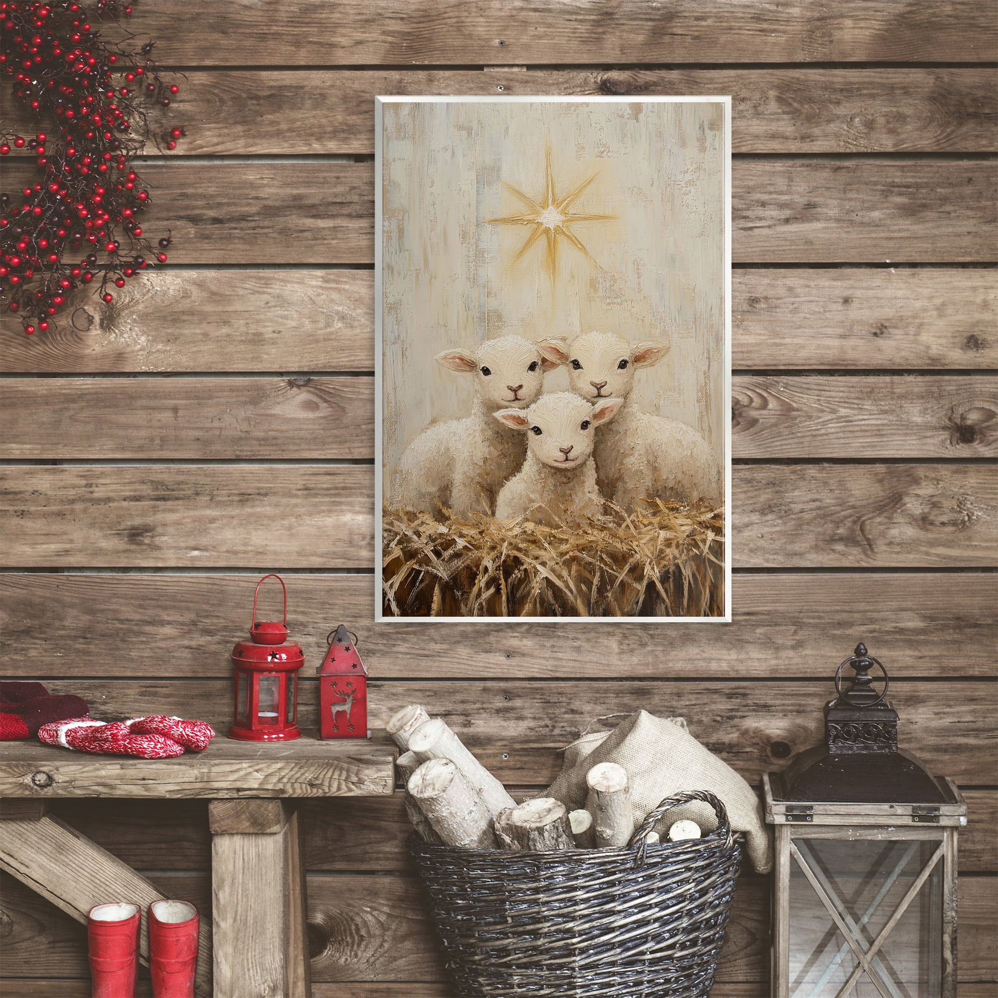 Christmas Lambs Trio Wall Plaque Art, design by Petal Prints Design