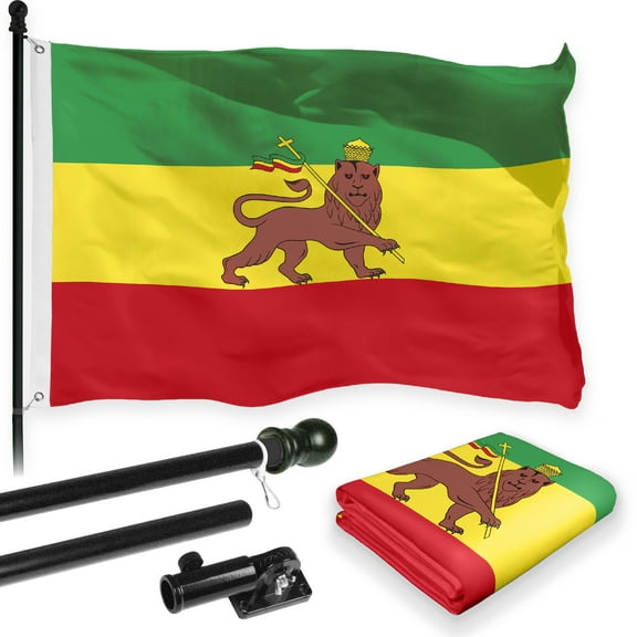 G128 Combo Pack: 6 Feet Tangle Free Spinning Flagpole (Black) Ethiopia Ethiopian Flag 3x5 ft Printed 150D Brass Grommets (Flag Included) Aluminum Flag Pole