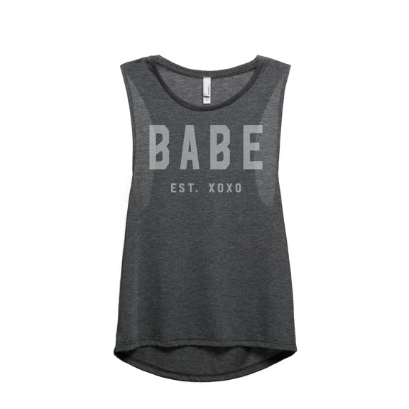 Babe Est. XOXO Women's Sleeveless Muscle Tank Top Charcoal Large