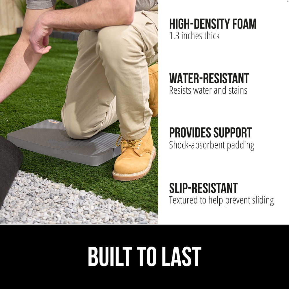 GORILLA GRIP Kneeling Pad, Cushioning Support for Knees, Extra Thick, Water Resistant, 17.5x11 Gray