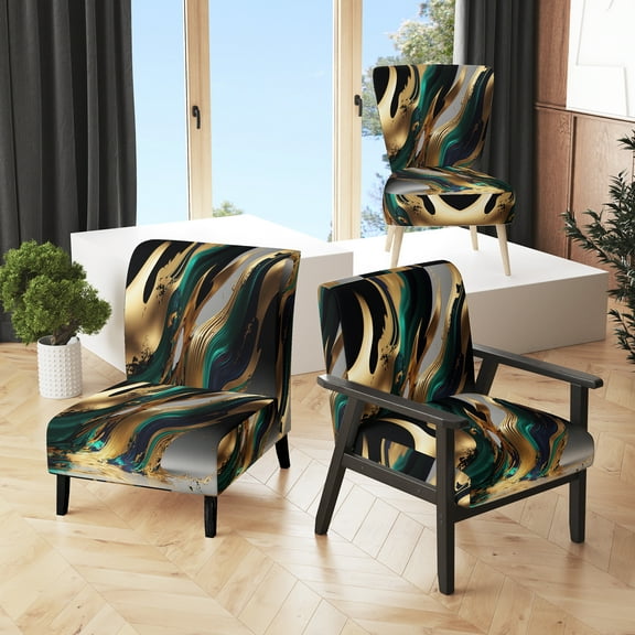 Designart "Agate in Green and Gold II" Green Agate Upholstered Accent Chair - Modern Arm Chair For Living Room