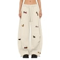 thumbnail image 2 of GEWSEY Wide Leg Baggy Sweatpants for Women Men Dachshund Embroidery Drawstring Sweat Pants Trendy Athletic Pants Clothes (Beige, M), 2 of 7