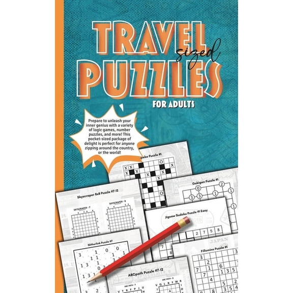 Travel-Sized Puzzles for Adults: A lightweight book with a great mix of logic challenges, including Jigsaw Sudoku and Skyscraper. 10 types of fun brain games with mostly medium to hard difficulty leve