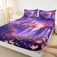 thumbnail image 5 of Homewish Purple Castle Queen Sheets, Dreamy Floral Flower Queen Sheet Sets for Girls, 4 Pieces, 1 Flat Sheet, 1 Fitted Sheet and 2 Pillowcases, 5 of 6