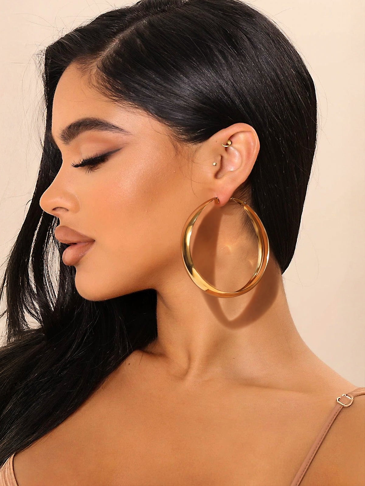 FindChic Chunky 14K Gold Plated Wide Hoop Earrings for Women, 60mm