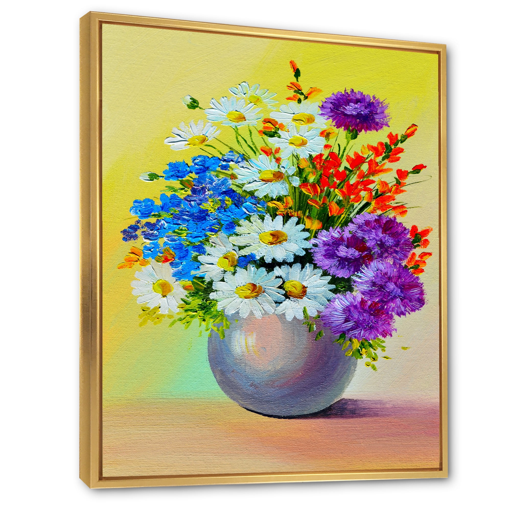 Designart 'Still Life A Bouquet Of Red Blue & White Flowers' Traditional Framed Canvas Wall Art Print