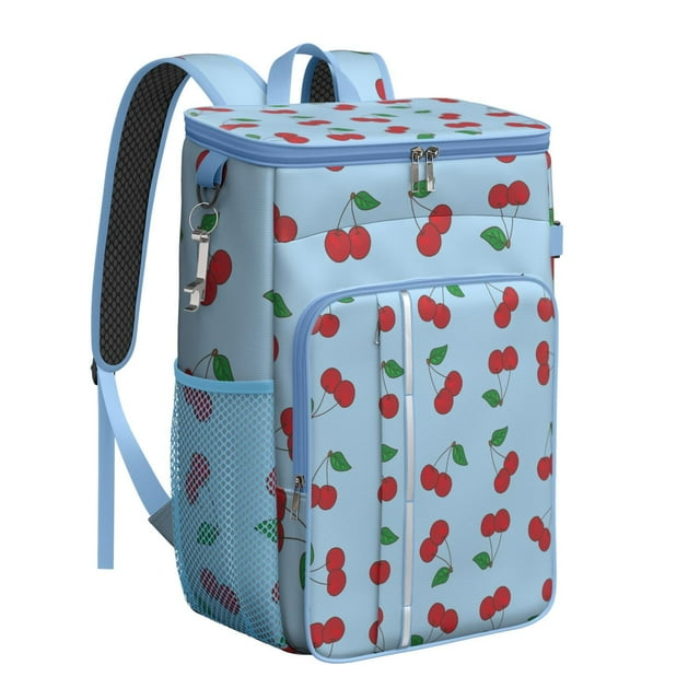 Sac à Dos Glacière à Imprimé de Cerises, Motif de Fruits Rouges Sucrés, Sac à Lunch Isolé et Étanche pour l'Été et le Pique-Nique