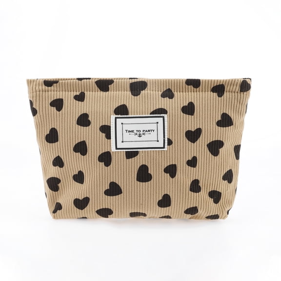 Unique Bargains 1Pc Women Durable Corduroy Drawstring Heart Cosmetic Bag Khaki