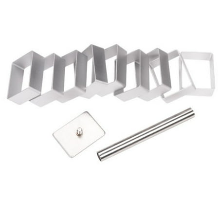 

Geege 10Pcs Stainless Steel Rectangle Cake Pie Biscuit Cutter Bread Mold W/ Stamp