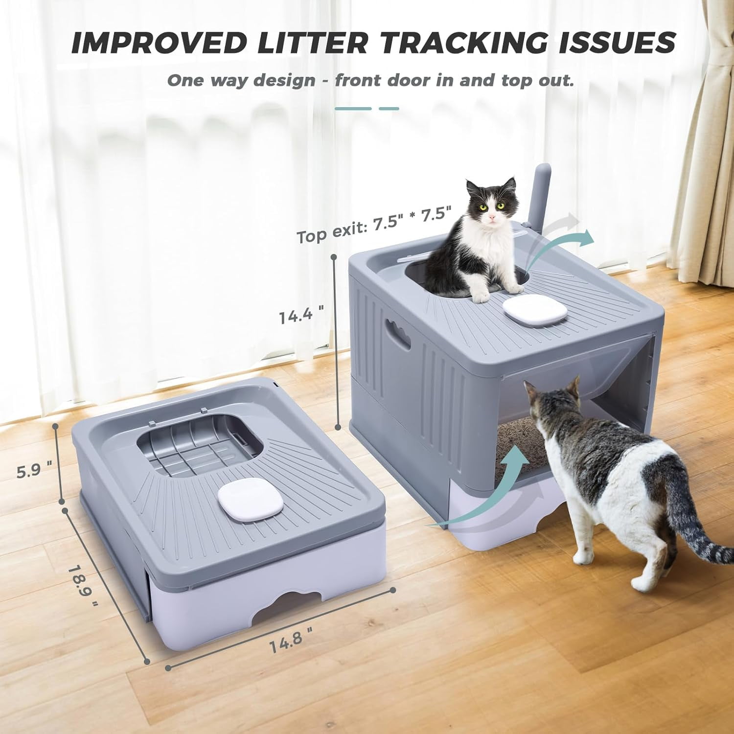 Cat Litter Box with UV, Enclosed Plastic Cat Litter Box with Handy Litter Scoop, Top Exit Anti-Splashing Cat Toilet, Drawer Type Cat Toilet