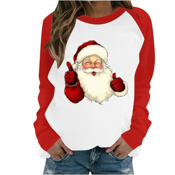 successthop Christmas Sweatshirt Women Graphic FLeece Plus Size Crewneck Long Sleeve Sweaters Pullover Top Print Clothes