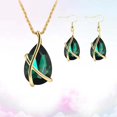 thumbnail image 4 of 1 juego de collar, juego de aretes, cristal, gota de oreja, collar vintage, colgante de cuello, conjunto de joyas para mujer, verde, 4 of 5