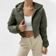 thumbnail image 4 of Uooqdmx Cropped Jacket Winter Coats for Women Short Simple Solid Color Hooded Stuffed Cotton Jacket Wear Trench Coat Women Green 2 M, 4 of 8
