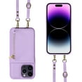 thumbnail image 3 of Nalacover RFID Blocking Wallet Case for iPhone 14 Pro Max, Shockproof PU Leather Magnetic Button Zipper Purse Card Slots & Kickstand Crossbody Phone Case with Shoulder & Wrist Strap,Purple, 3 of 12