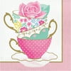 Floral Tea Party 2 Ply 12 7/8" x 12 7/8" "Tea Cup" Luncheon Napkins, Pack of 16, 2 Packs