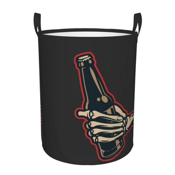 XMXT Collapsible Laundry Basket, Skeleton Hand Beer Design Waterproof Polyester Laundry Hamper, 40L
