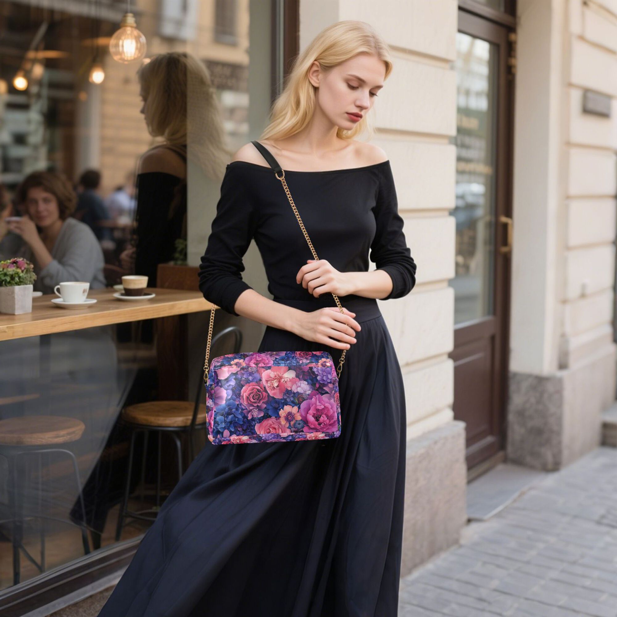 FORMRS Women Crossbody Purse with Chain Strap Vegan Leather Shoulder Handbag, Vibrant Art Flowers