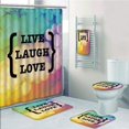 thumbnail image 1 of EREHome Inspiring Wise Phrase in Parenthesis Colorful Out of Focus Dots Retro 5 Piece Bathroom Set Shower Curtain Bath Towel Bath Rug Contour Mat and Toilet Lid Cover, 1 of 2
