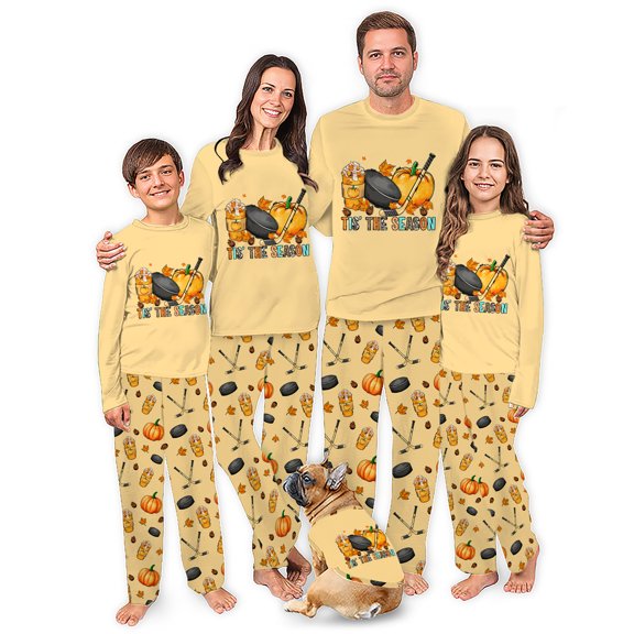 Hockey Thanksgiving Matching Pajamas For Family And Dog, Hockey Lover Fall Pajama Set, All Sizes