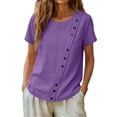 thumbnail image 6 of Edvintorg Women's Tops, Tees & Blouses Cotton And Linen Short Sleeve Crew Neck Loose Fit Casual Shirts Summer Clothes for Women Purple M, 6 of 7