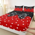 thumbnail image 3 of Homewish Boys Girls Kawaii Bow Knot 4 Pieces Queen Sheet Sets,Polka Dots Ultra Soft Flat Sheet,Black Red Queen Fitted Sheet,Breathable Home Decor, 3 of 7