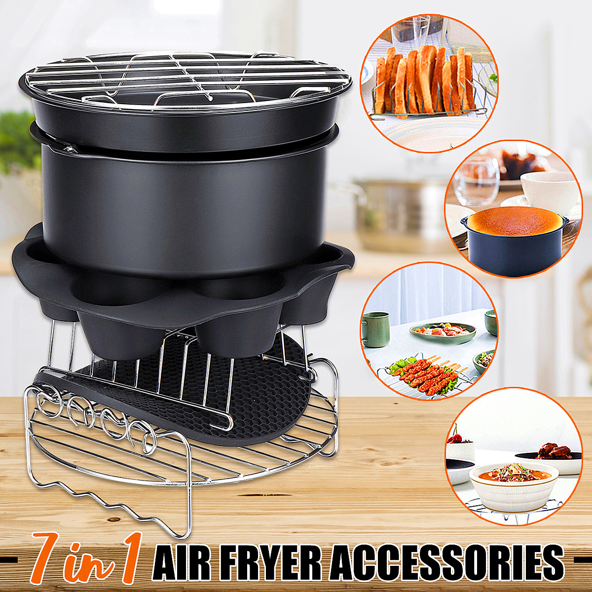 8'' 7Pcs Air Fryer Accessories Set Baking Pizza Pan ...