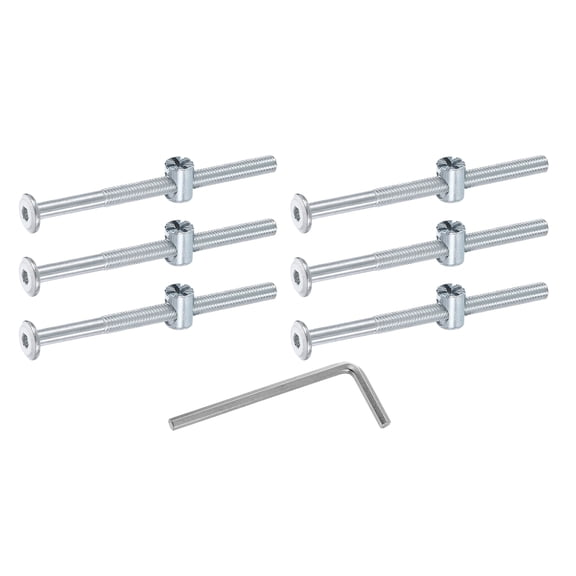 Uxcell 6 Pack Bed Frame Bolts, M6 x 85mm Hex Socket Head Screws Bolts Barrel Nuts Bunk Bed Bolts Furniture Screws with Rice-shaped Head Barrel Nut and Wrench for Chairs Cots, Silver