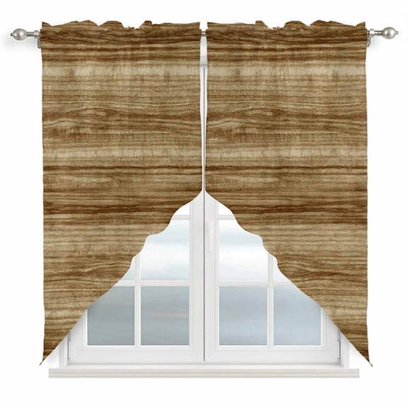 Retro Brown Wood Grain Swag Valances for Windows 2 Pack Country Rustic Stripe Plank Texture Swag Kitchen Curtains 63 Inches Long Rod Pocket Short Window Treatment for Kitchen Bathroom 36"x63"