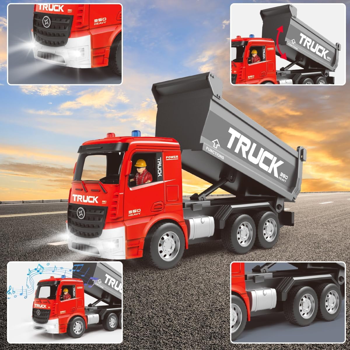 Remote Control Excavator Transporter Playset, RC Dump Truck with Crane, Electronic Construction Vehicles Toy for Boys Kids