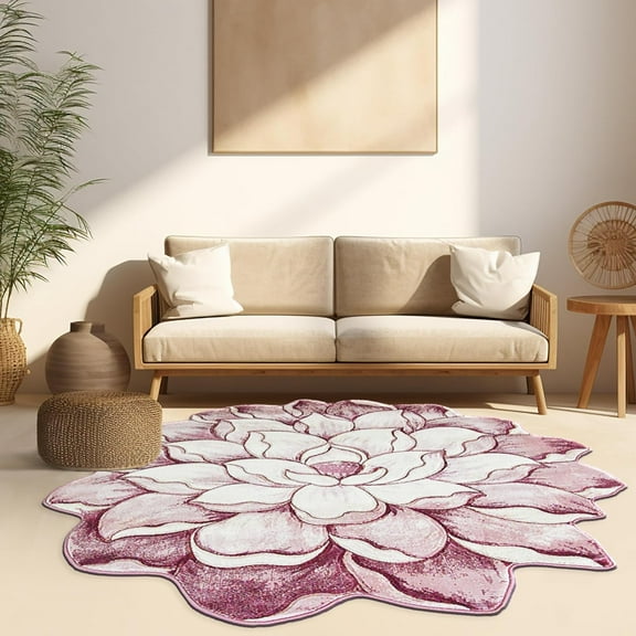 Flower Rug 2ft Round Area Rugs Cute Plush Flower Shaped Rug Circle Girly for Bedroom Floor Living Room Carpet 301 Pink