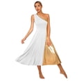 thumbnail image 2 of YONGHS Womens Metallic One Shoulder Lyrical Praise Dance Dress Sleeveless Liturgical Dancewear White M, 2 of 7
