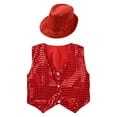 thumbnail image 3 of TTAO Kids Boys Girls Sequin Vest Waistcoat with Hat for Jazz Hip Hop Streetwear Dancewear Performance Red 14-15, 3 of 7