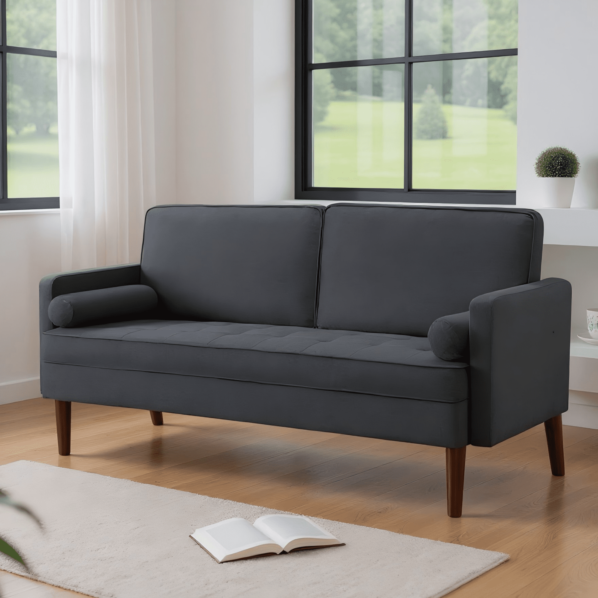 Gewnee 65 Inch Loveseat Sofa,2-Seater Sofa Couch with 2 Pillows for Living Rooms, Offices,Bedrooms(Dark Gray）