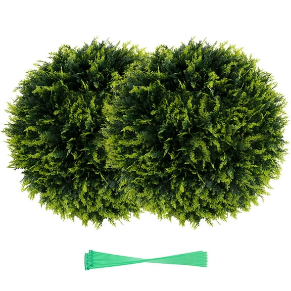 Costway 2 PCS 18" Artificial Cedar Topiary Balls Sun-protective Round Greenery Bushes