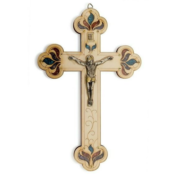 Beautifully Detailed Pewter Corpus Wall Wood Cross Crucifix Made in the Holy Land