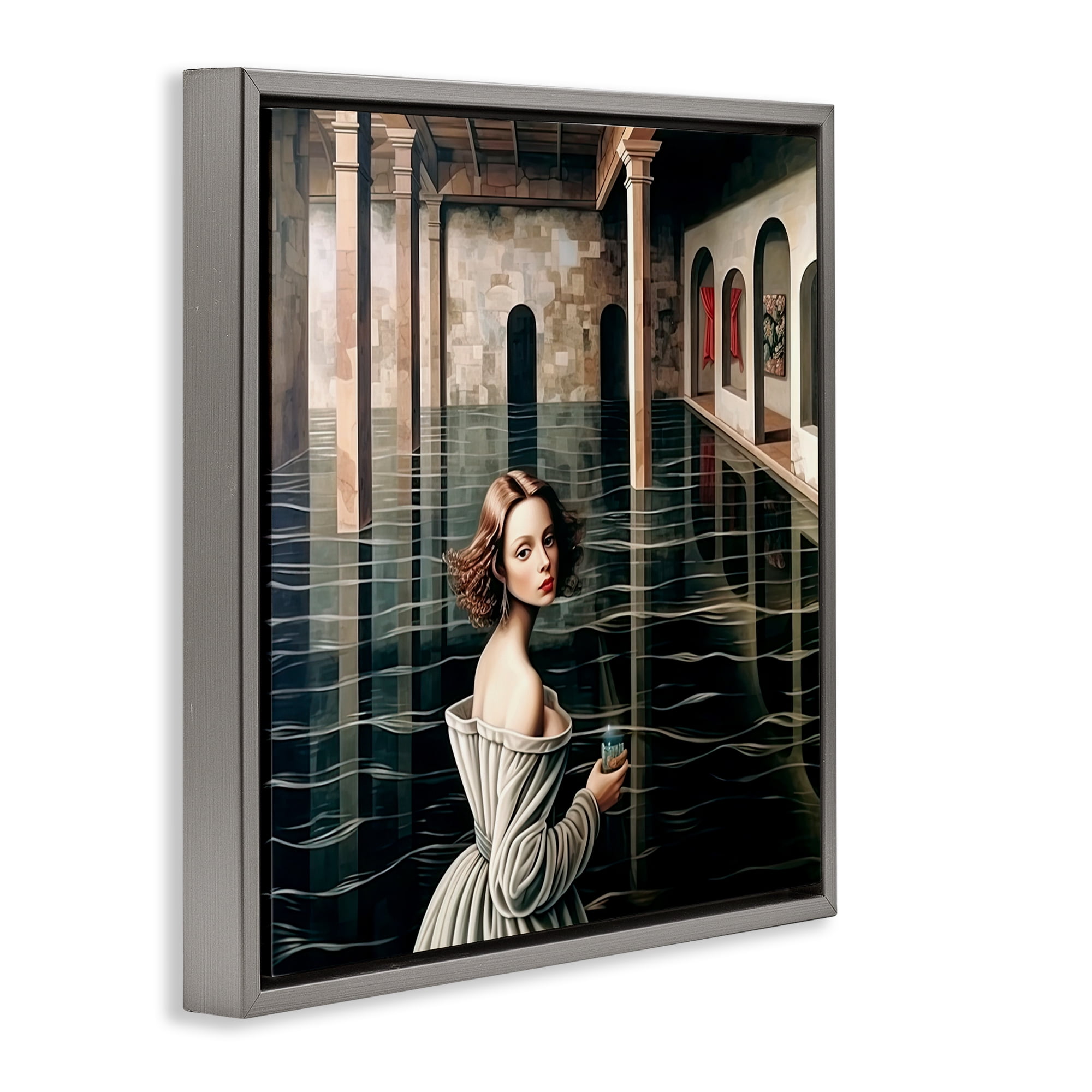 Portal Of Reflections Gray Framed Floater Canvas Wall Art, design by Sasha