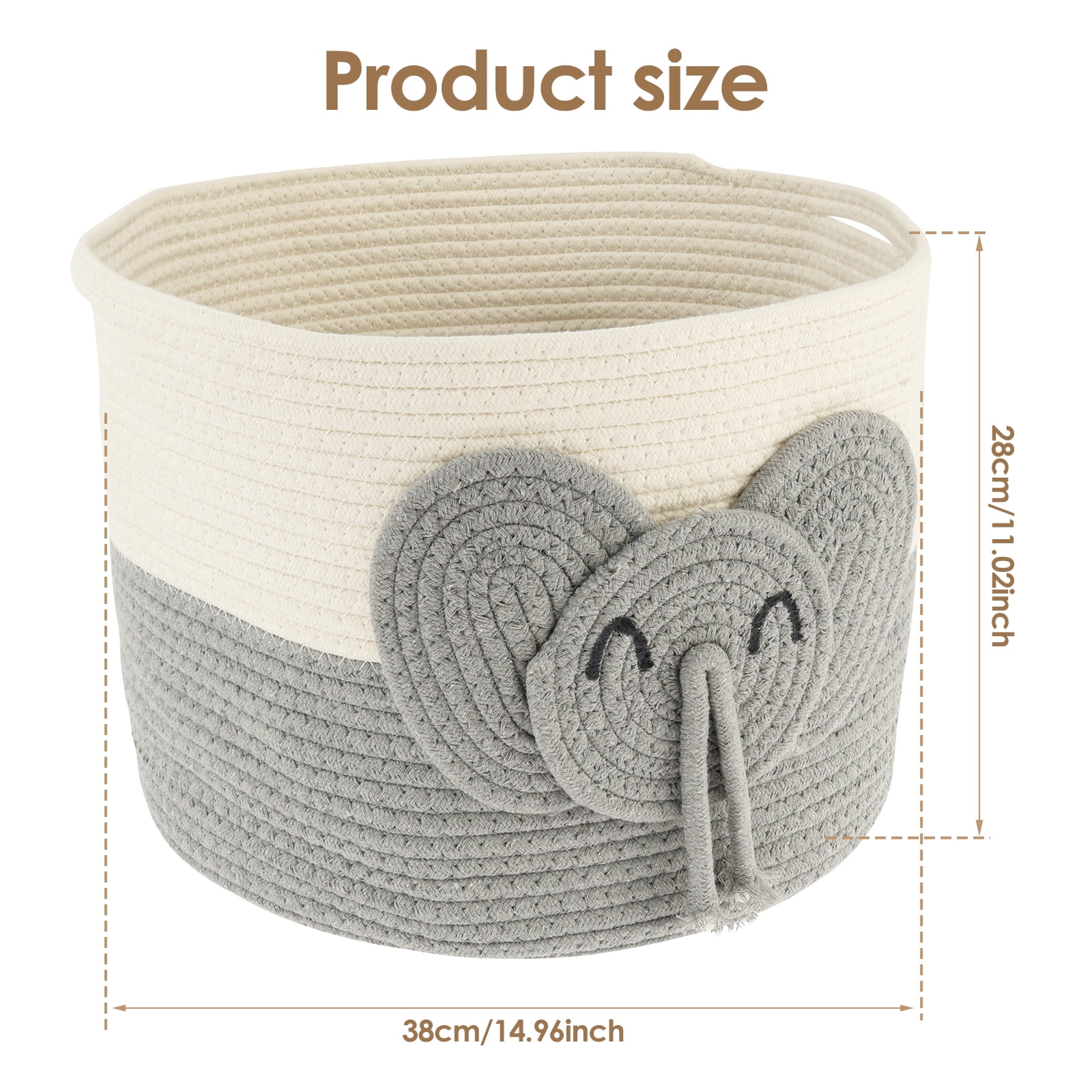 AEVXKHI Cute Laundry Basket Hamper, Versatile Toy Storage Basket, Elephants Cotton Rope Basket, Safe Cotton Rope Basket Soft Toy Storage Woven Baskets