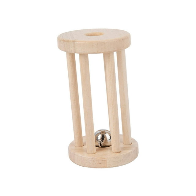 Lipstore Baby Roller Rattle Wood Toys Rattles with Bells Smooth Surface Infant Roller Toy B