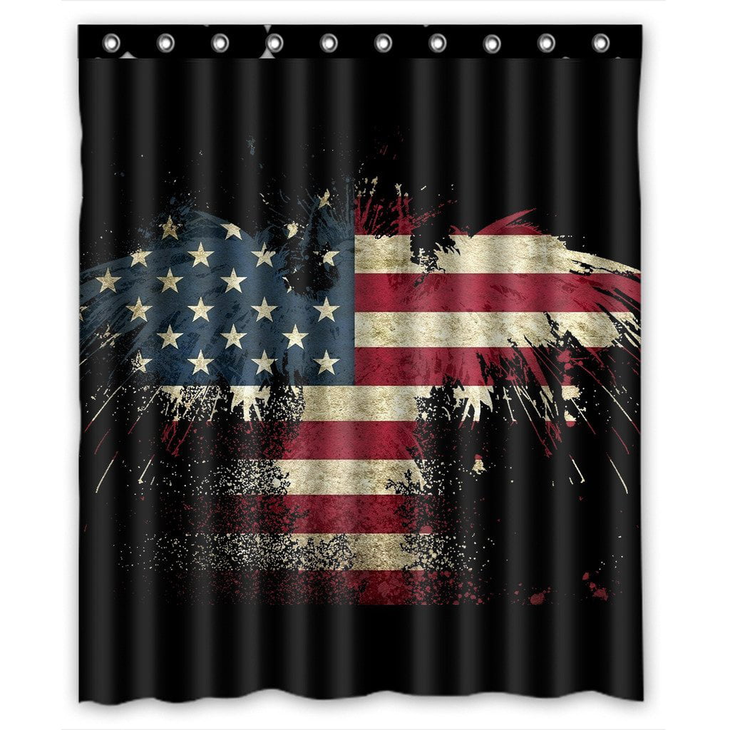 72x72'' Bathroom Waterproof Shower Curtain American Bald Eagle on Grunge Flag 
