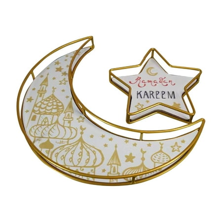 

EKOUSN Metal Star Moon Tray EID Iron Art Dinner Plate Festive Home Decoration